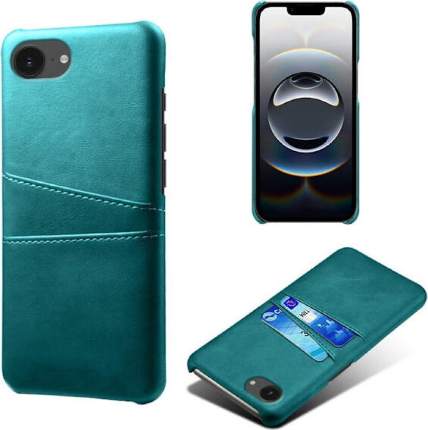 iPhone 16e-etui med to kortspor Vegansk lær + hardt PC-telefondeksel - Grønn