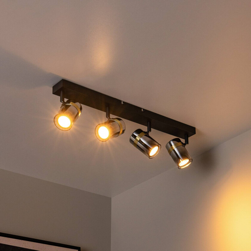 Downlight Upton, lengde 56 cm, svart/røykgrå, 4 lyskilder