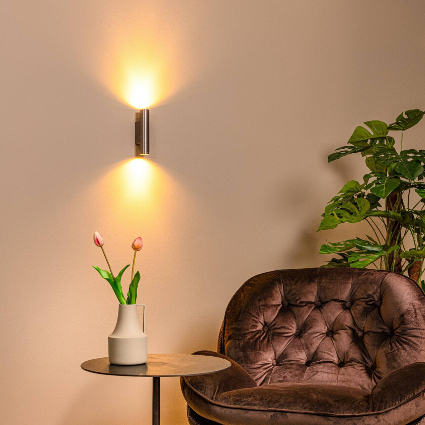 Veggspot Dupla, grå, høyde 18 cm, metall, 2 lyskilder