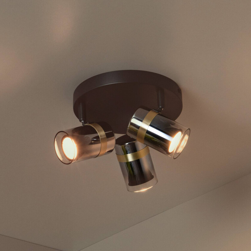 Downlight Upton, Ø 31 cm, svart/røykgrå, 3 lyskilder