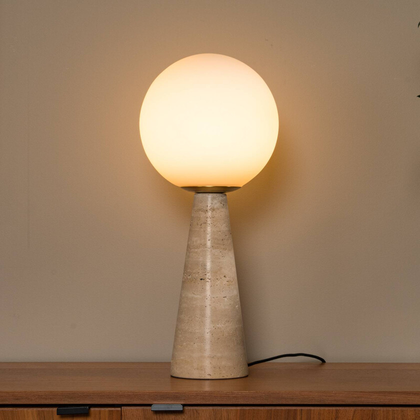 Bordlampe Evin, kremfarget, høyde 46 cm, stein/glass