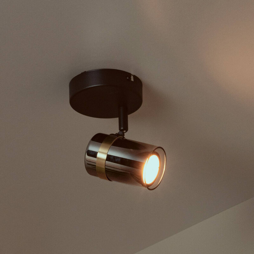 Downlight Upton, høyde 13 cm, svart/røykgrå, metall