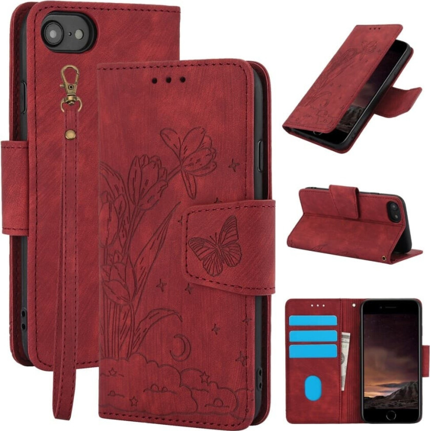 For iPhone 16e Etui Sommerfugl Blomst Ripebestandig Telefondeksel