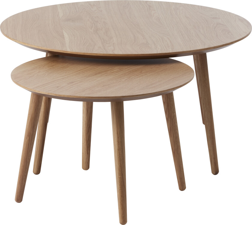 Adda salongbord, rundt - naturlig eikefiner og lamelleik (sett med 2)