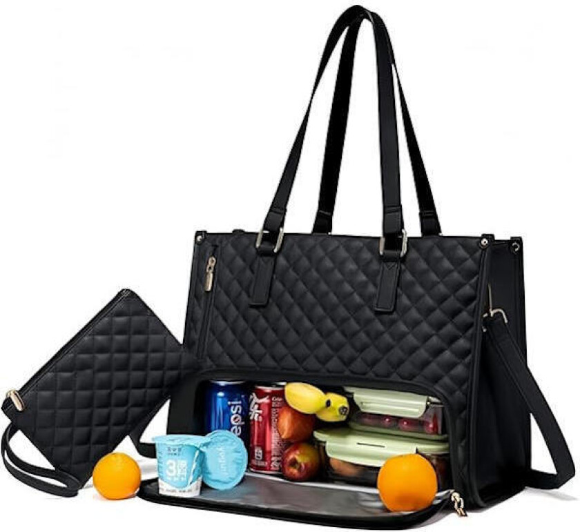 2-i-1 Tote Bag Lunch Bag Combo for Kvinner/Menn, 15,6 Tommers Isolert Laptop Tote med Lekkasjesikkert Rom for Kontor, Høgskole, Reise og Gaver