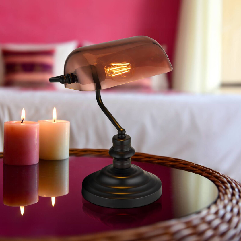 Bordlampe Antique, kobberfarget/matt svart, høyde 37 cm