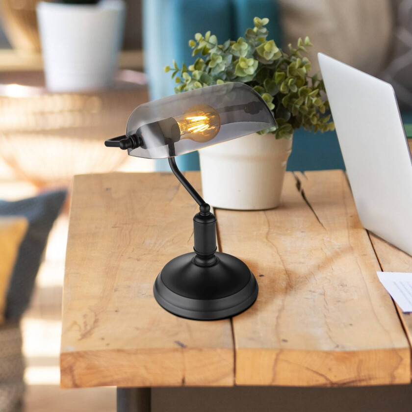 Bordlampe Antique, røykfarget/matt svart, høyde 37 cm