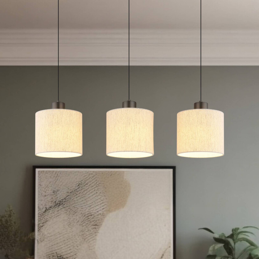 LED-hengelampe Thea, lengde 74 cm, 3 lyskilder, krem/svart matt