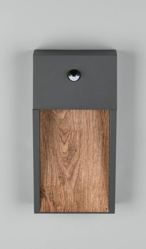 LED-sensor-utendørs vegglampe SALMON, treutseende, høyde 33 cm IP44