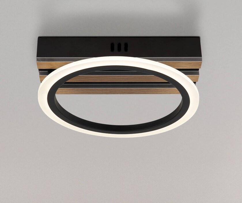 LED-taklampe Blevins, matt svart/trelook, Ø 25 cm