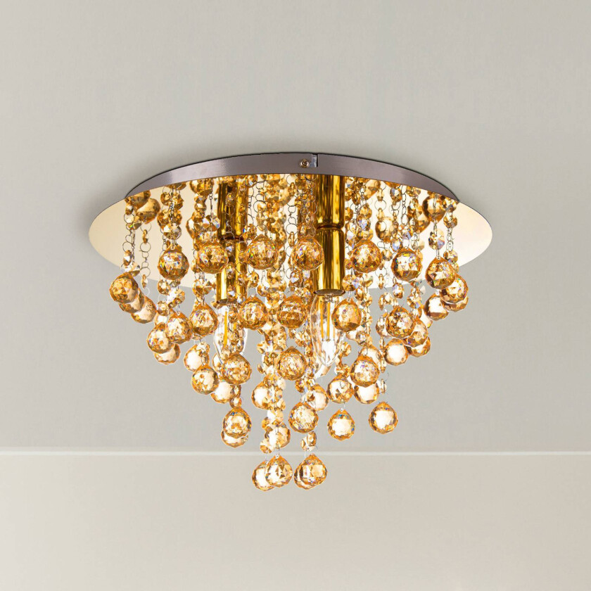 Taklampe London, Ø 38 cm, 3 lyskilder, gullfarget, akrylglas