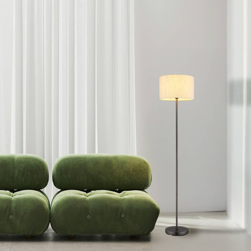 Gulvlampe Thea, krem/matt svart, lin, høyde 160 cm