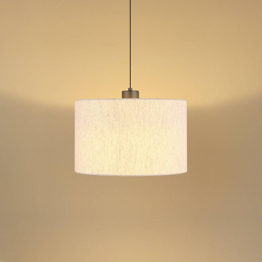 LED-hengelampe Thea, krem/matt svart, lin, Ø 35 cm