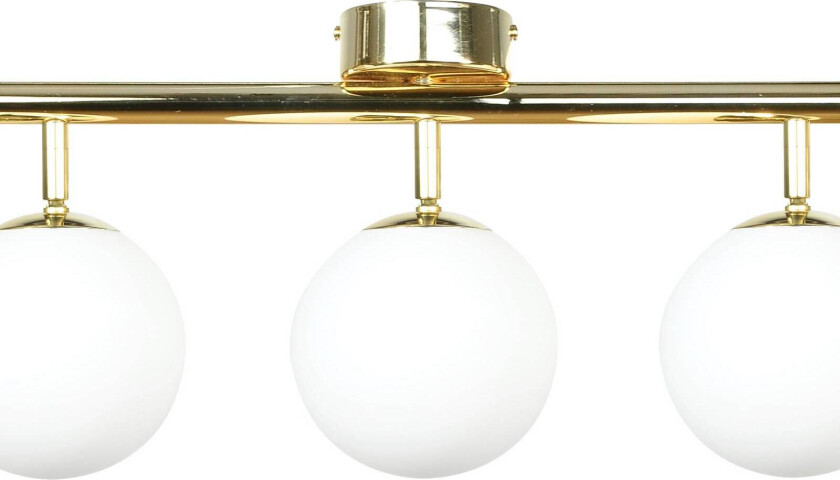 Taklampe Drum, gullfarget, glass, lengde 80 cm, 5 lyskilder