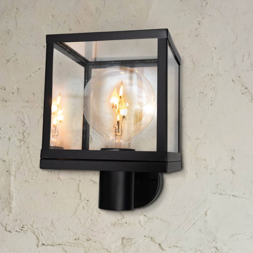 SEGULA Utendørs vegglampe Modern, rustfritt stål, glass, svart, E27