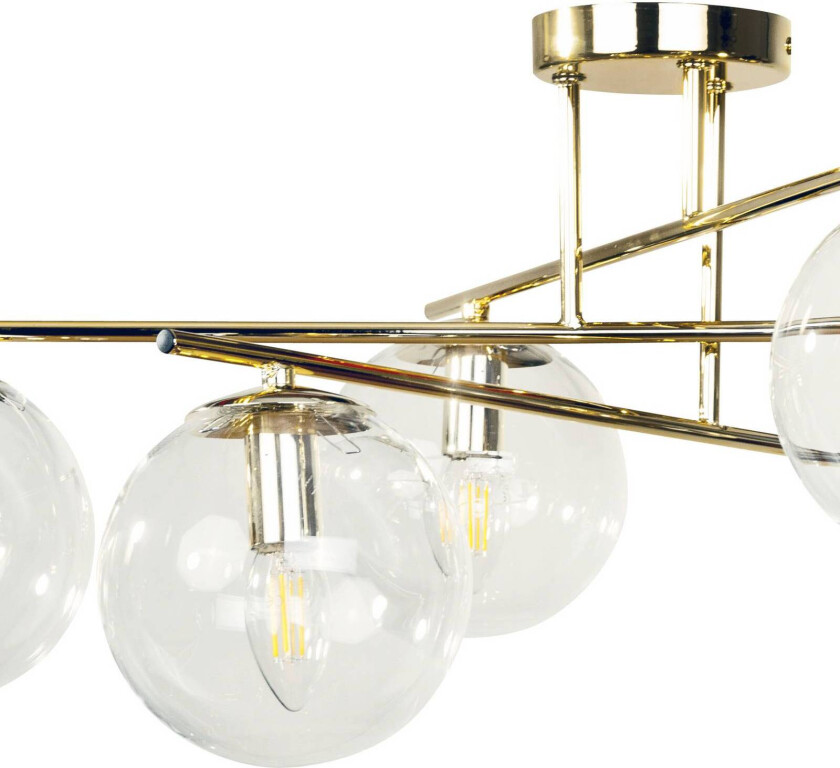 Taklampe Zoe, gullfarget, lengde 72 cm, 6 lyskilder, glass