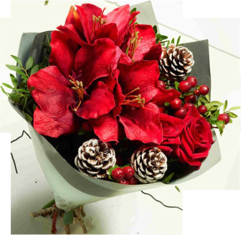 Gavebukett Jul Håndbundet Amaryllis&Roser