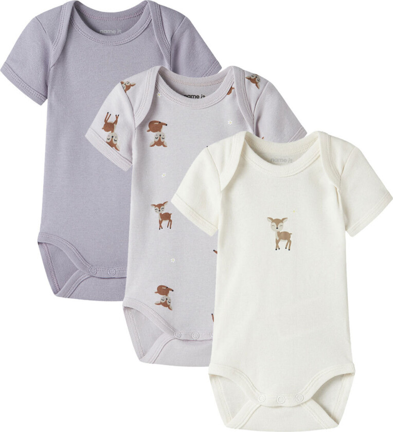 Bodyer k/e - Noos - NbfBody - 3-pack - Lilac Marble/W/Je - - 74 - Kortermet body