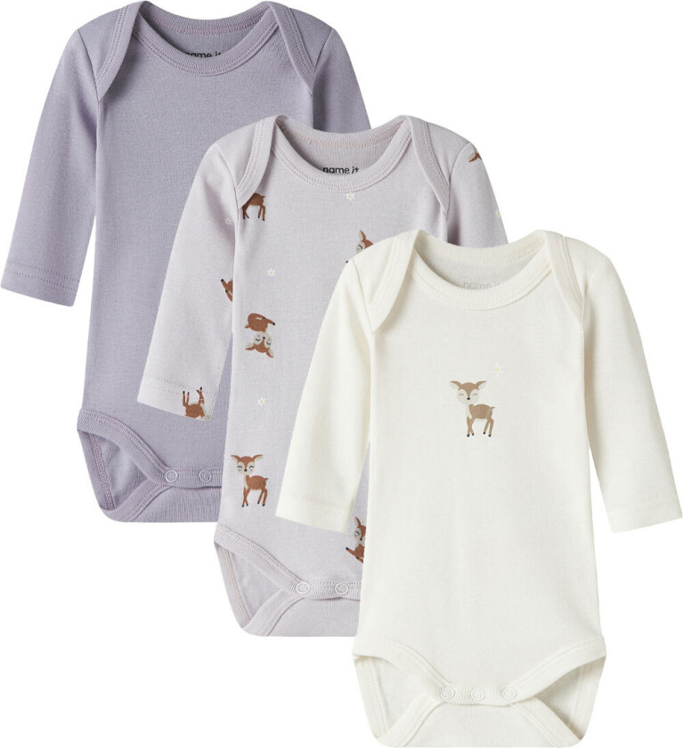 Bodyer I/e - Noos - NbfBody - 3-pack - Lilac Marble/W/Je - - 1 år (80) - Langermet Body