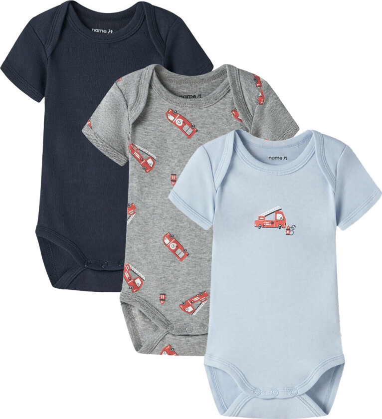 Bodyer k/e - Noos - NbfBody - 3-pack - Grey Melange/W/Ca - - 62 - Kortermet body