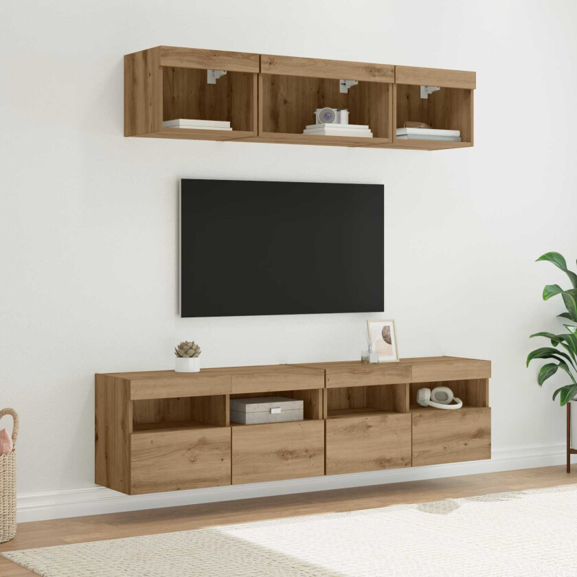 TV veggenheter med LED Veggmontert 5 pcs Artisan Eik 80 x 30 x 40 cm