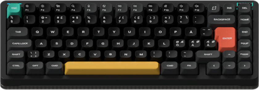 Halo75 V2 Obsidian Black - Raspberry - Gamingtastatur - Uten numpad - Nordisk - Svart