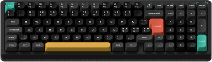 Halo96 V2 Obsidian Black - Lemon - Gamingtastatur - Nordisk - Svart