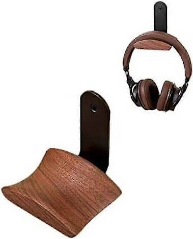 Hodetelefonkrokholder, hengefeste, hodetelefonstativ, krok, veggmontering, valnøttre hodetelefonholder for hodetelefoner, studio og PC-gaming