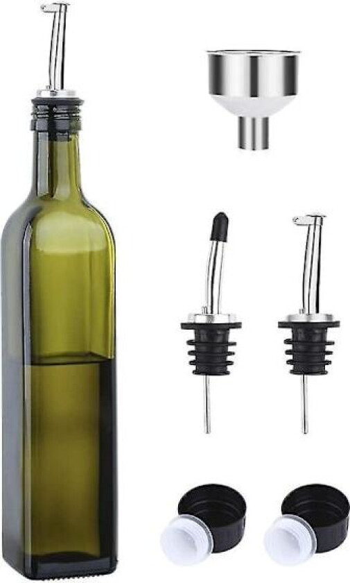Glass Olivenolje - 500 ml Grønn Olje og Eddik med Helle Tut og Trakt - Olivenolje Karaffel