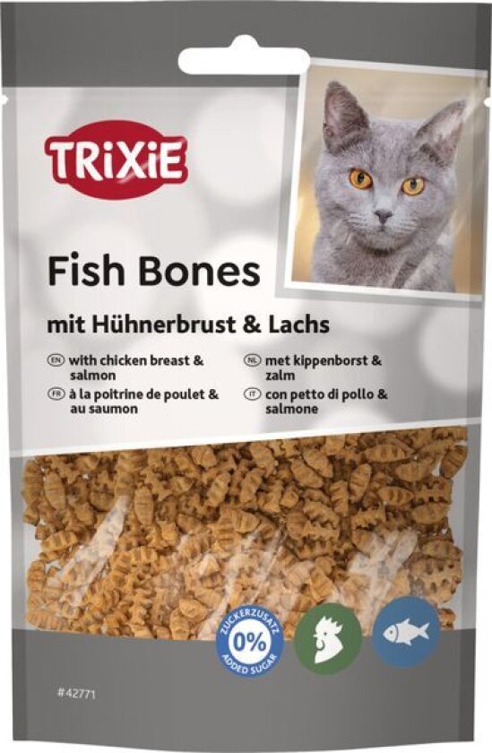 Fish Bones kyllingebryst og laks godbiter til katt 50g