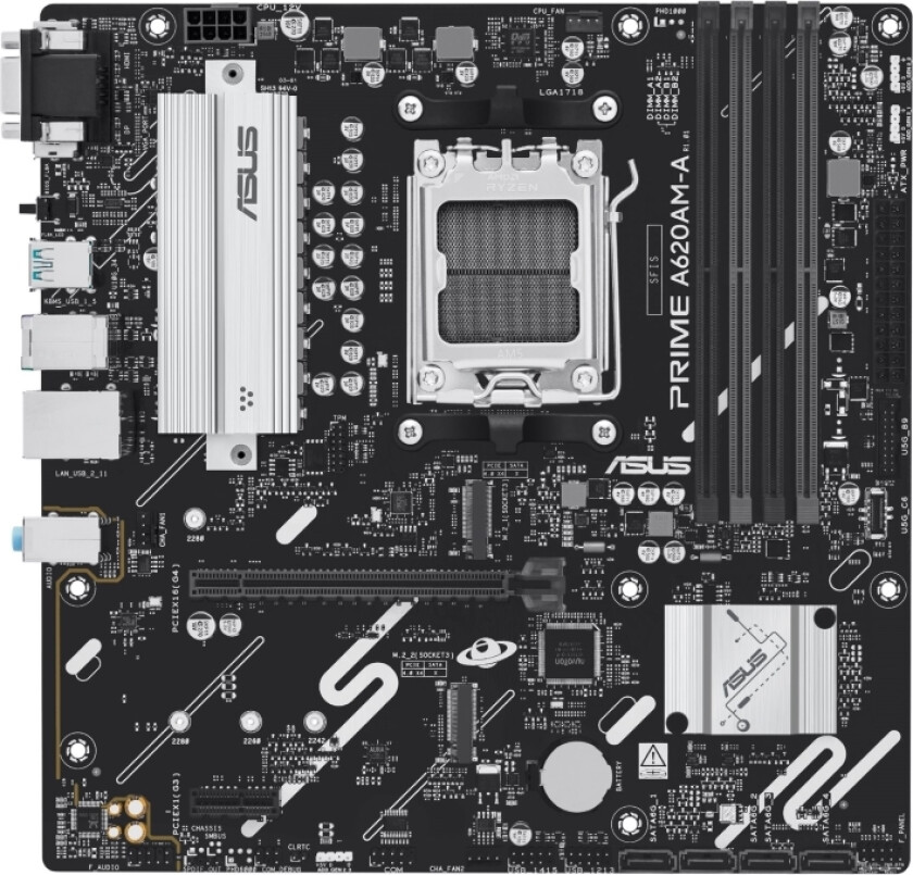 PRIME A620AM-A-CSM - Hovedkort - micro ATX - Socket AM5 - AMD A620A Chipset - USB-C 3.2 Gen 1, USB 3.2 Gen 1, USB 3.2 Gen 2 - Gigabit LAN - innbygd grafikk (CPU kreves) - HD-lyd (8-kanalers)