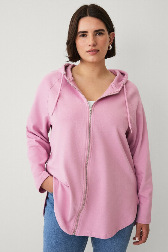 Genser med hette og glidelås - Rosa