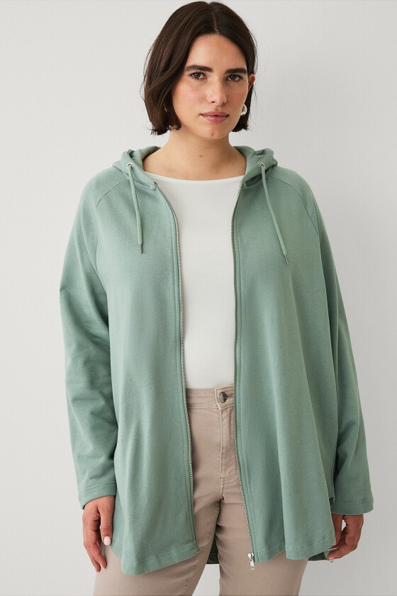 Genser med hette og glidelås - Grønn