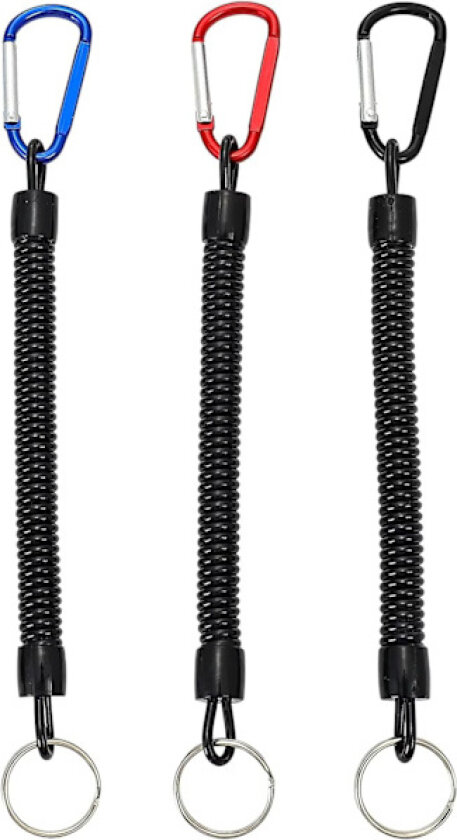Elastisk Spiral Nøkkelring - 3 STK Bungee Nøkkelring Spiral Nøkkelkjede Sikkerhetsfjær Nøkkelholder med Karabinkrok - Svart, Rød, Blå