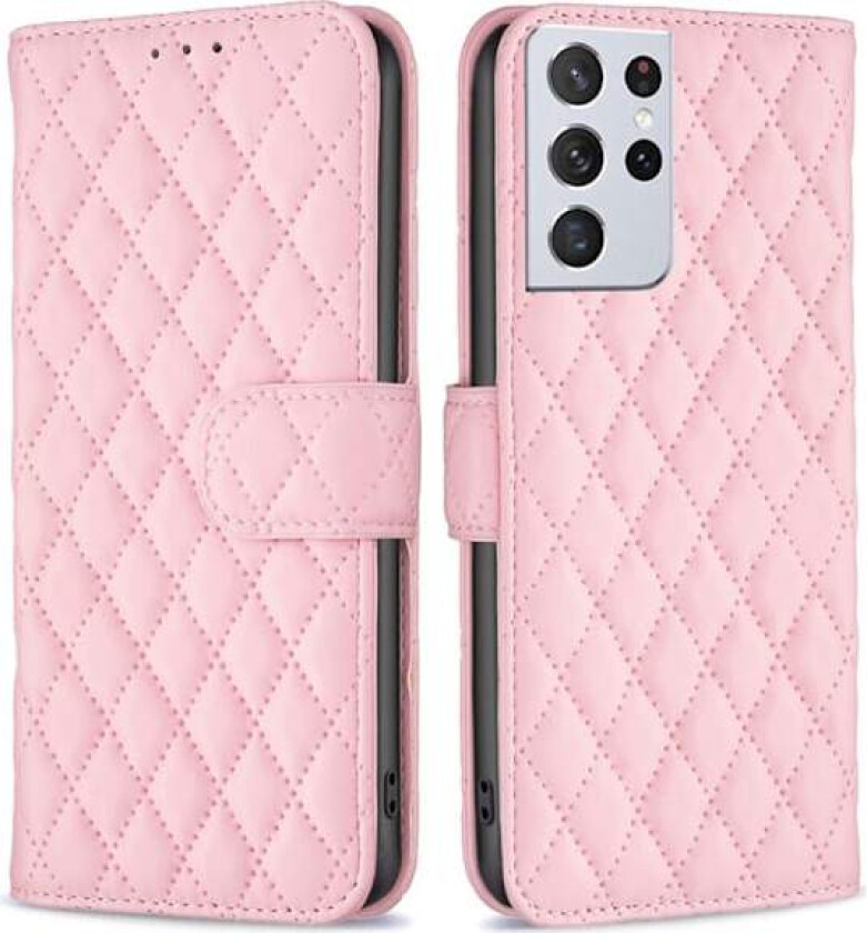 Rombemønster, matt flip-deksel for Samsung Galaxy S21 Ultra 5G - Rosa