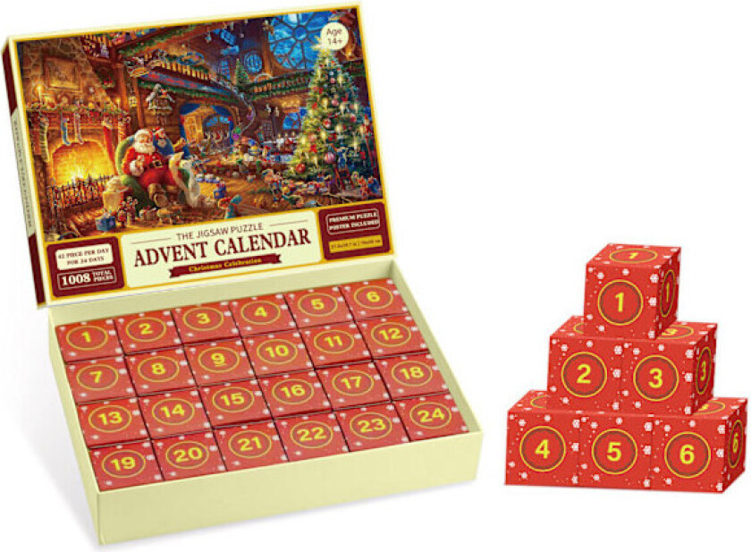 2025 Adventskalender Puslespill Adventskalender, 1008 Puslespillbrikker 25 Dager Jule Nedtelling Adventskalendere Julenissen
