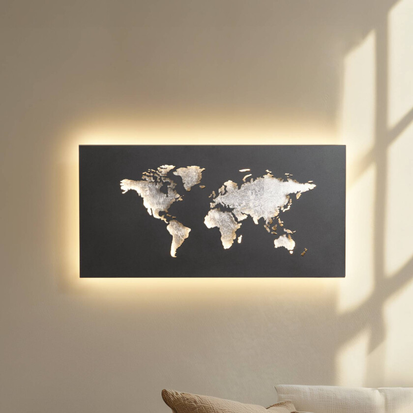 Lucande LED-vegglampe World, antrasitt/sølv, 60 cm x 30 cm