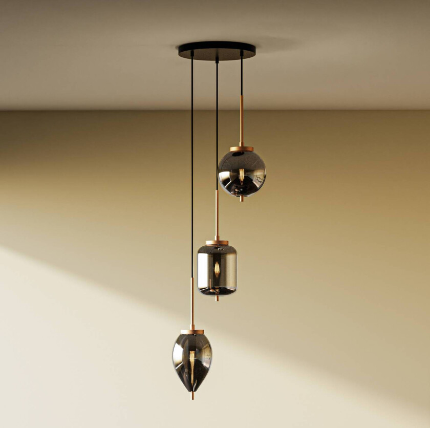 Lucande Elani hengelampe, 3 lyskilder, Ø 36 cm, glass
