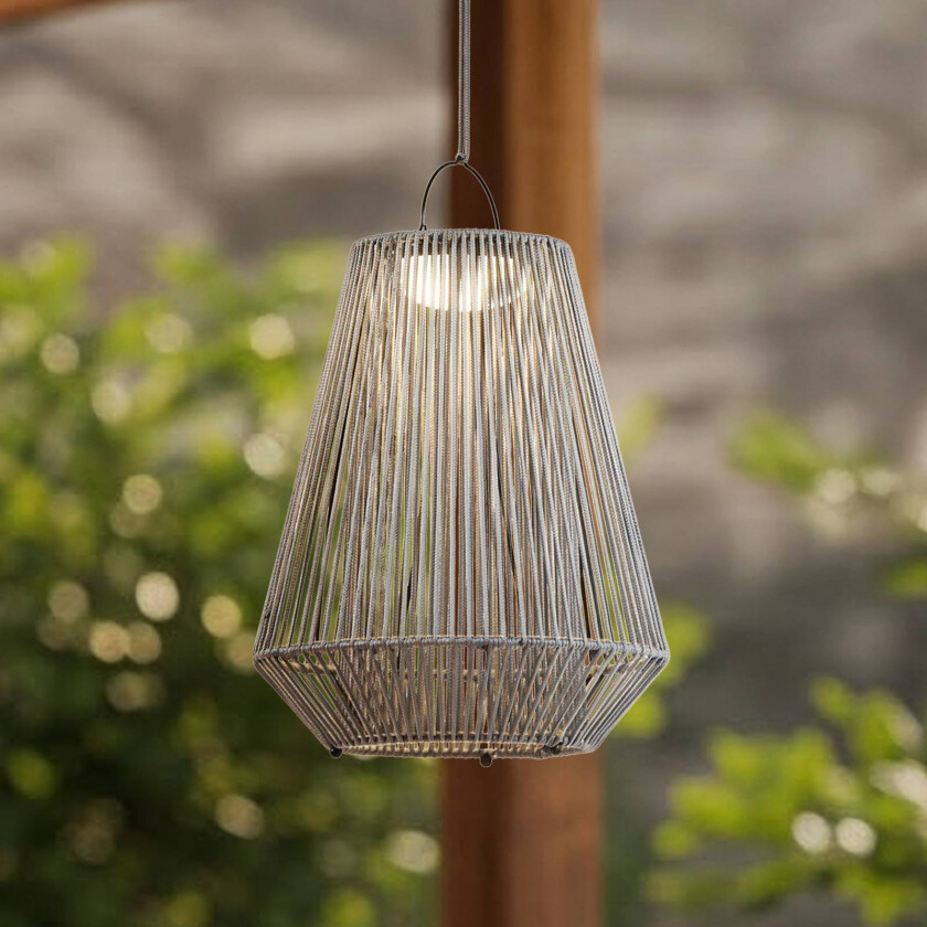 Lindby LED-solcellelampe Austas, grå, Ø 32 cm, USB, IP54