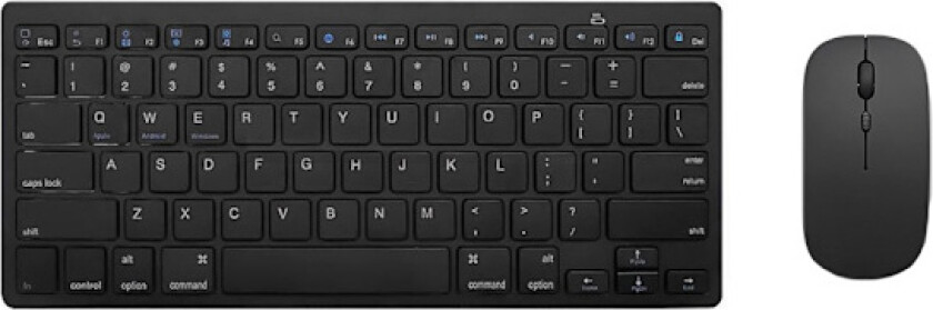 Trådløst Bluetooth-tastatur og mussett - Kompatibelt med nettbrett, smarttelefoner og datamaskiner Black