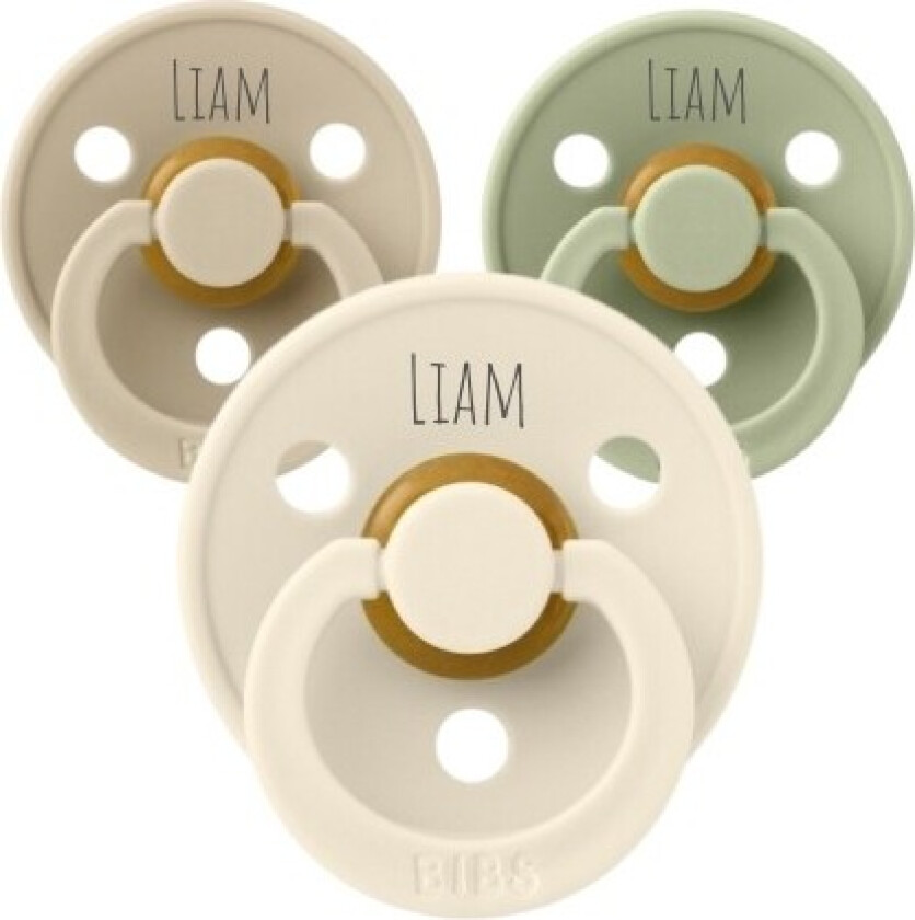 Bibs Colour, Str. 1 (0-6 Md.), Rund - Lateks, Smokker Med Navn, 3-pak