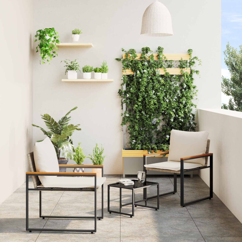 Møbelsett med pute 3 pcs Beige og kremhvitt Rotting