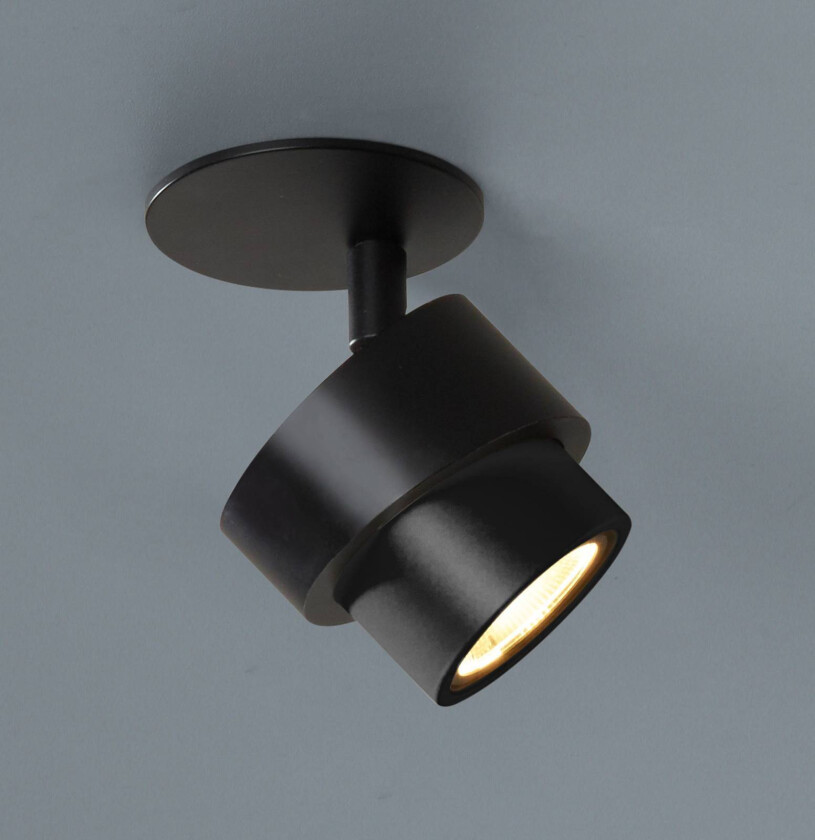 LED innfelt spot BRUSH, svart, Ø 7 cm, metall, dimbar, 2700 K