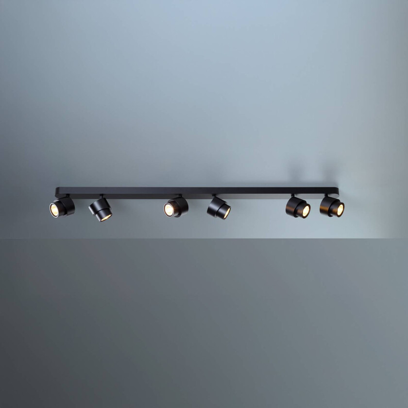 LED-spot BRUSH, svart, 110 cm, 6 lyskilder, metall, dimbar 2.700 K