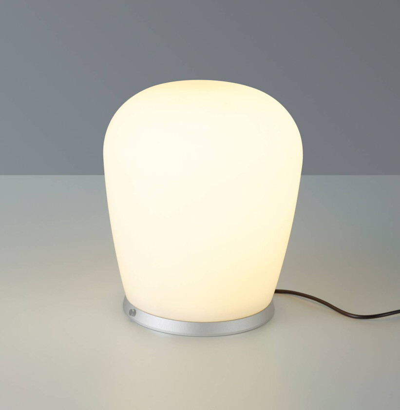 Bopp LED-bordlampe Cara, aluminiumsfarget, Ø 18 cm, glass