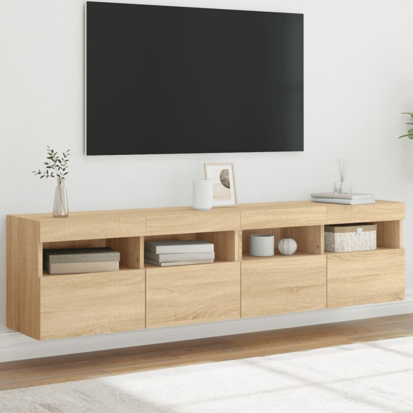 Vegghengte TV-benker med LED 2 stk sonoma eik 80x30x40 cm