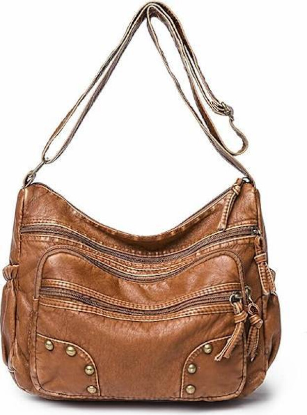 Crossbody-veske for kvinner, flerlommet satchel-veske, myk skinnveske for damer, vanntett skulderveske, messenger-vesker