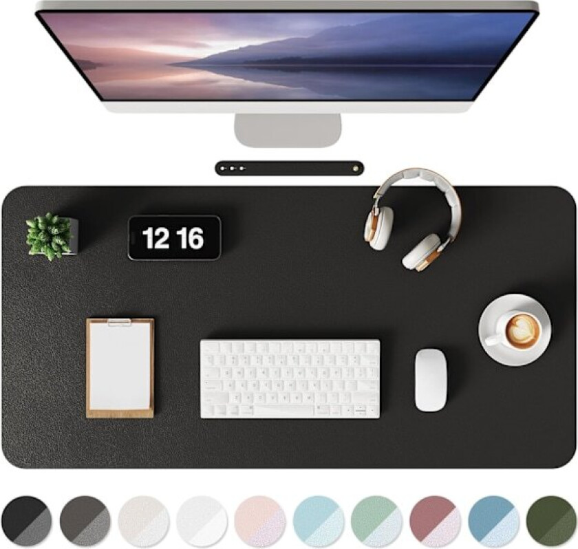Lett å rengjøre laptop-matte, stor musematte, skriveunderlag i skinn (svart, 80 x 40 cm)