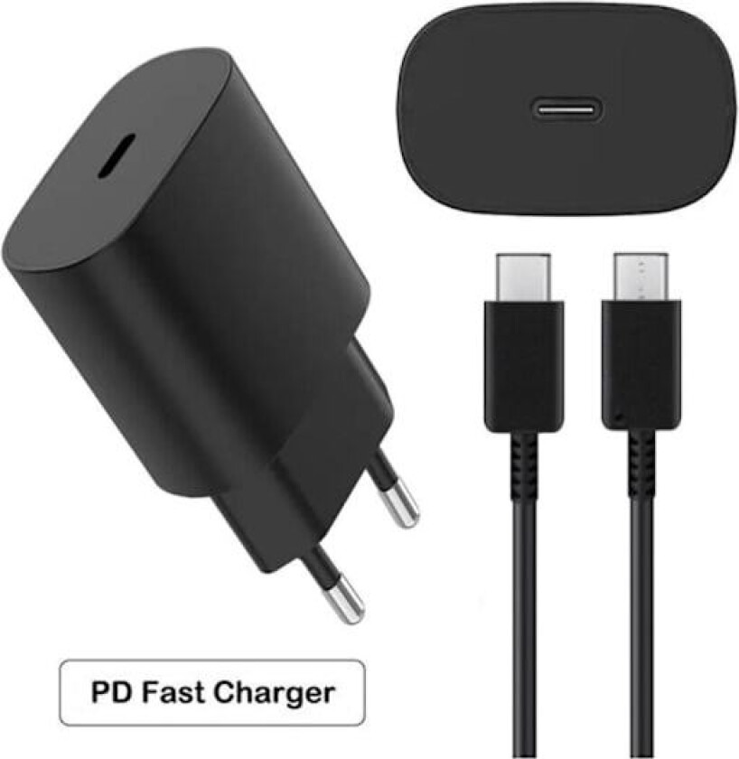 25W Samsung Hurtiglader med USB-C 2M Kabel, Superrask Ladeadapter for Galaxy S24 S23 S22 Ultra, Reisevennlig Strømplugg