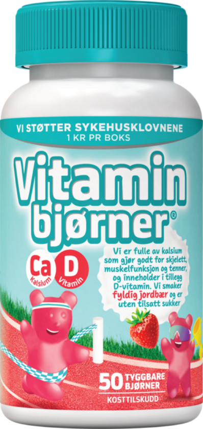 Bilde av Kalsium + D-vitamin Tyggbare bjørner, Jordbær, 50 stk.